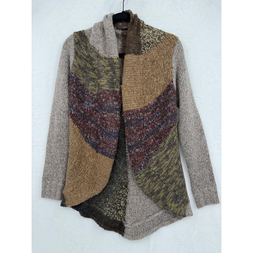 Fenn Wright Manson Patchwork Open Front Cardigan XS Wool Alpaca Brown Boho Fall